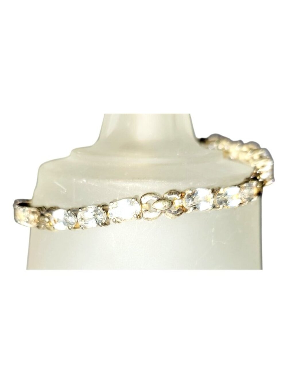 Vintage Oval CZ Diamonds Gold Over Sterling Silver Tennis Bracelet 8" Gold Tone - Picture 7 of 11